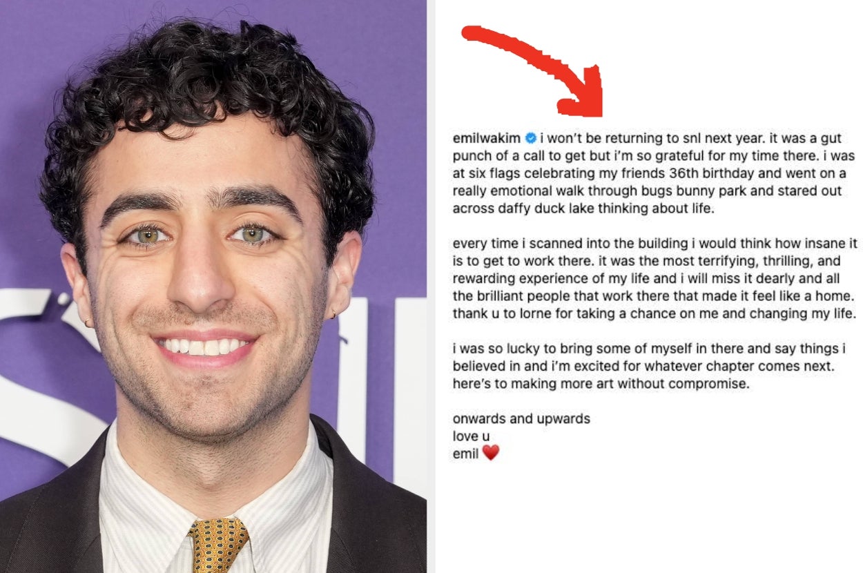 Person smiling, wearing a suit with a tie. Text summarizes a heartfelt message about leaving a TV show, expressing gratitude and future hopes