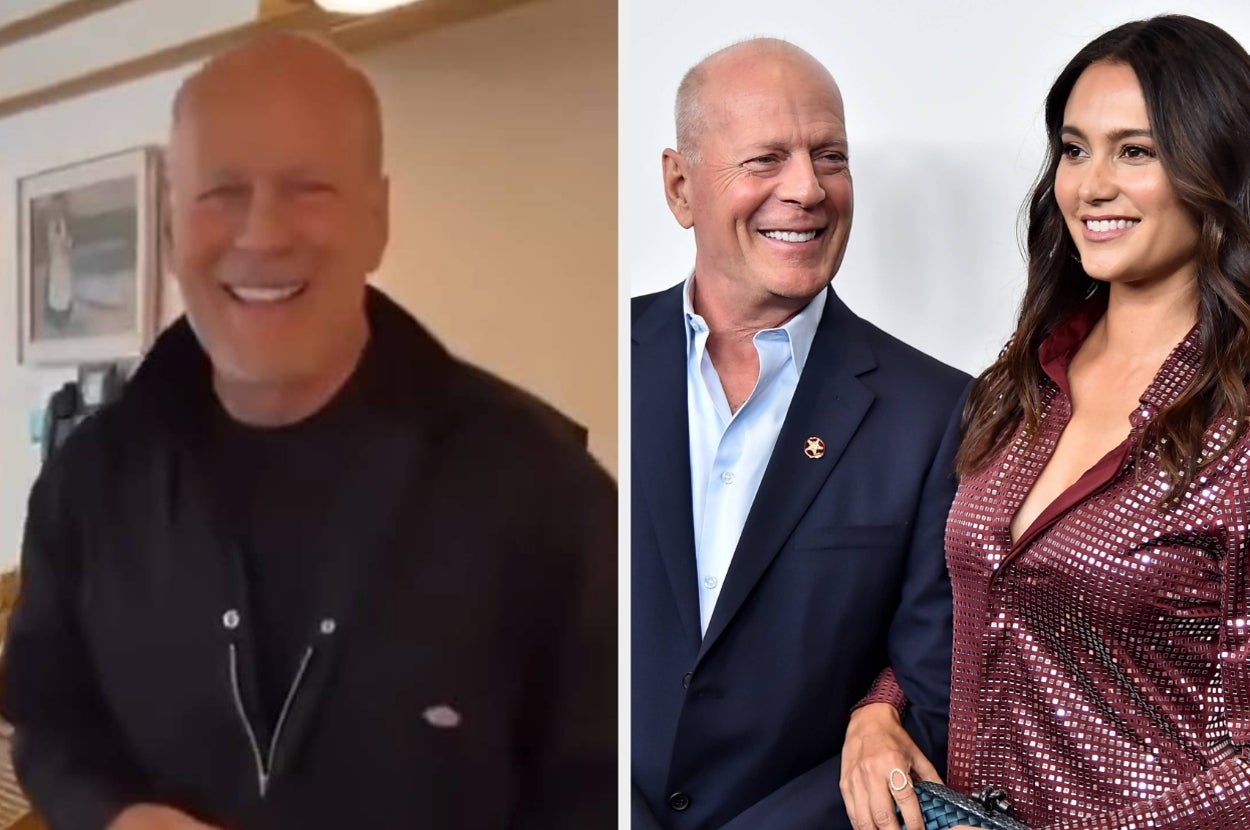 Two side-by-side photos: Left, a smiling man in casual attire. Right, the same man in a suit with a woman in a sequined dress, both smiling