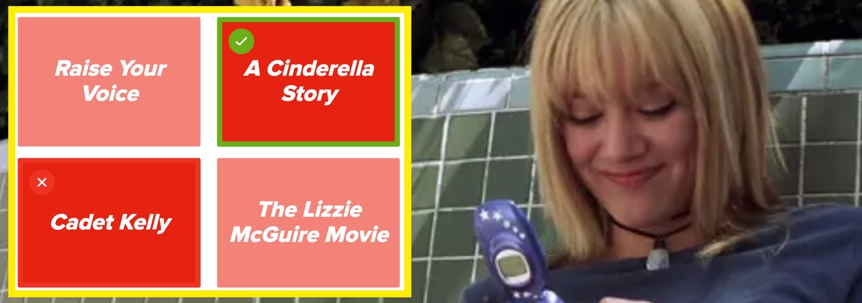 Person reading a text on a flip phone, with a quiz about movies related to a blonde-haired character on TV