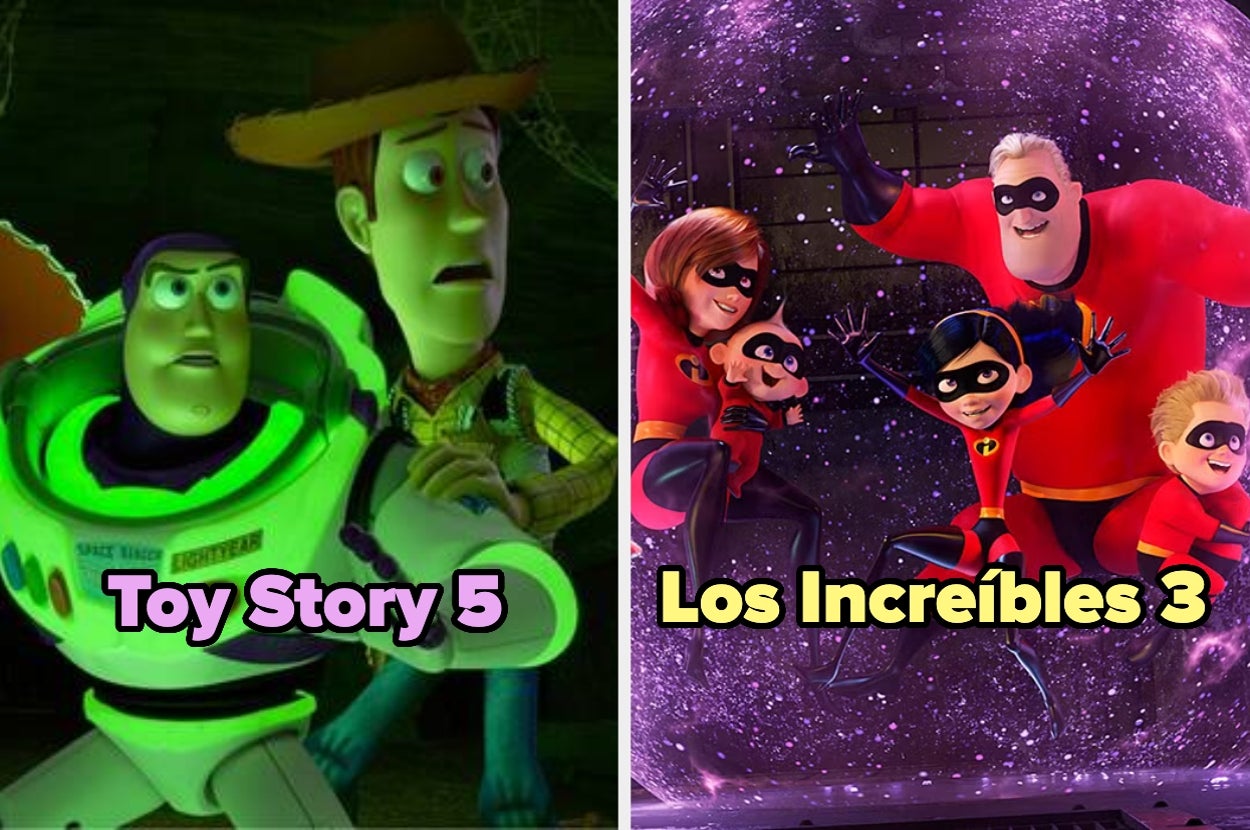 A la izquierda, Woody y Buzz de "Toy Story 5". A la derecha, la familia de "Los Increíbles 3"