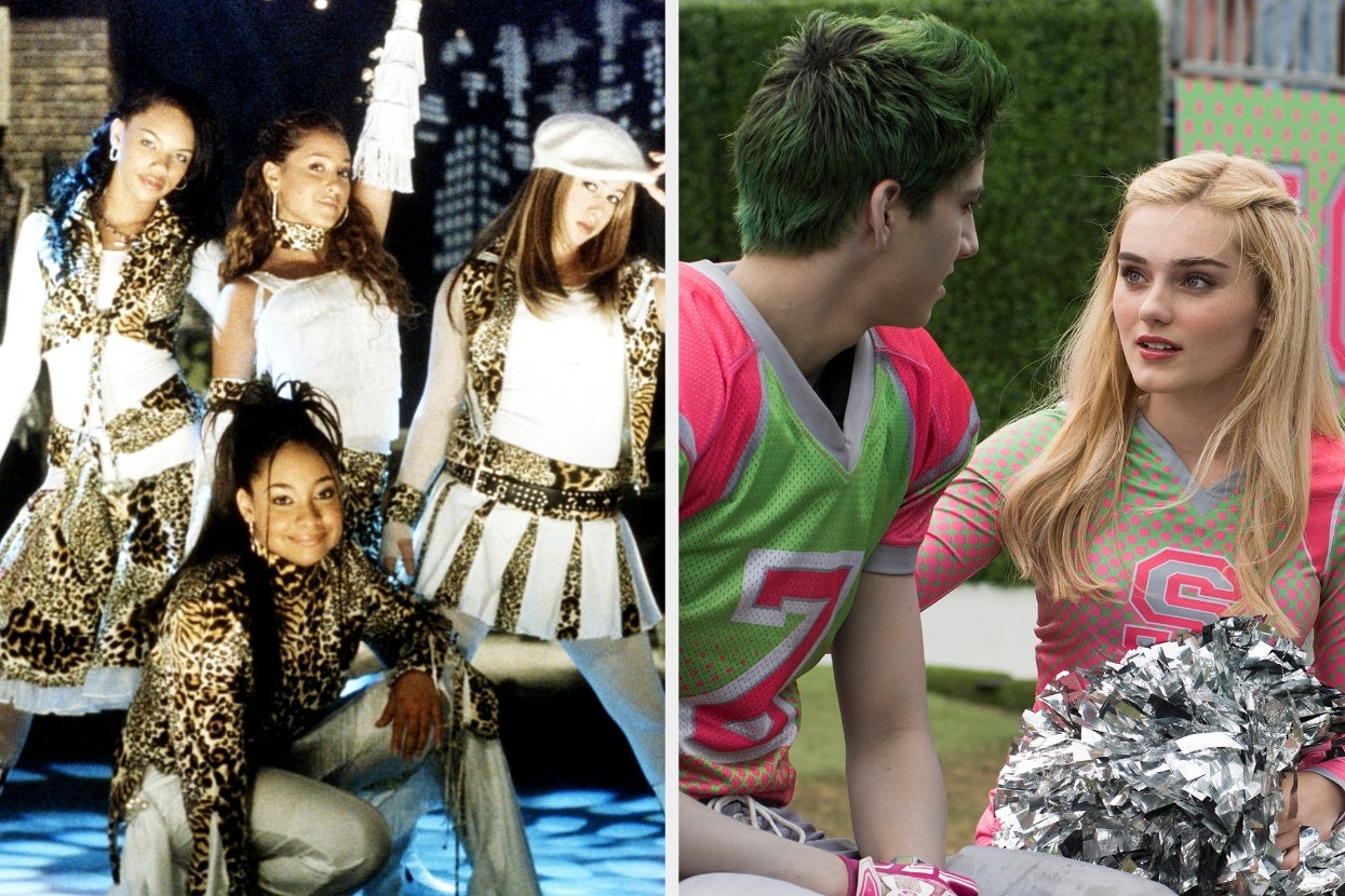Split image of The Cheetah Girls and Zed, Addison in "Zombies."