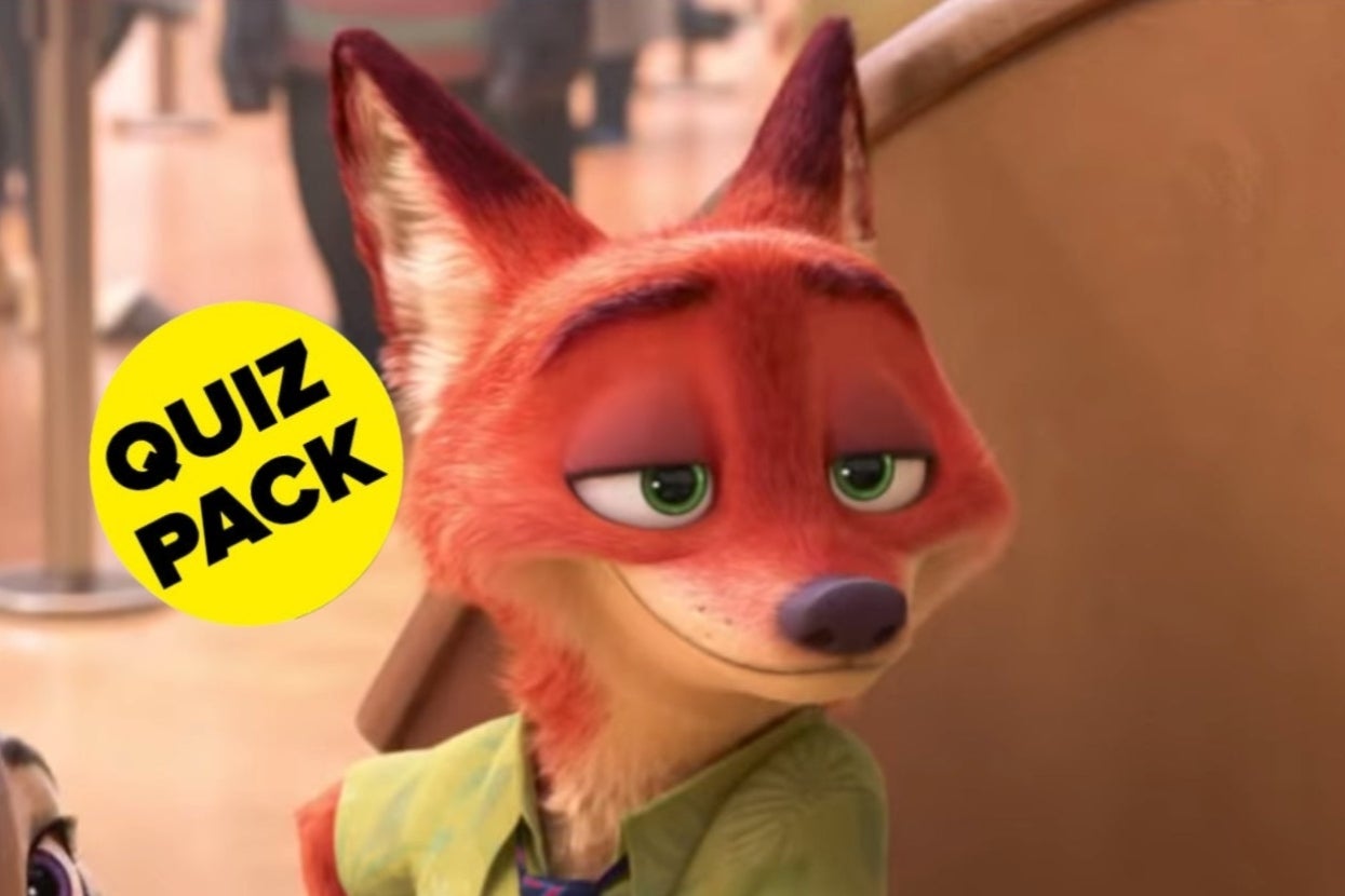 Animated fox with a confident expression wearing a shirt and tie. The text "Quiz Pack" is on a yellow circle in the image