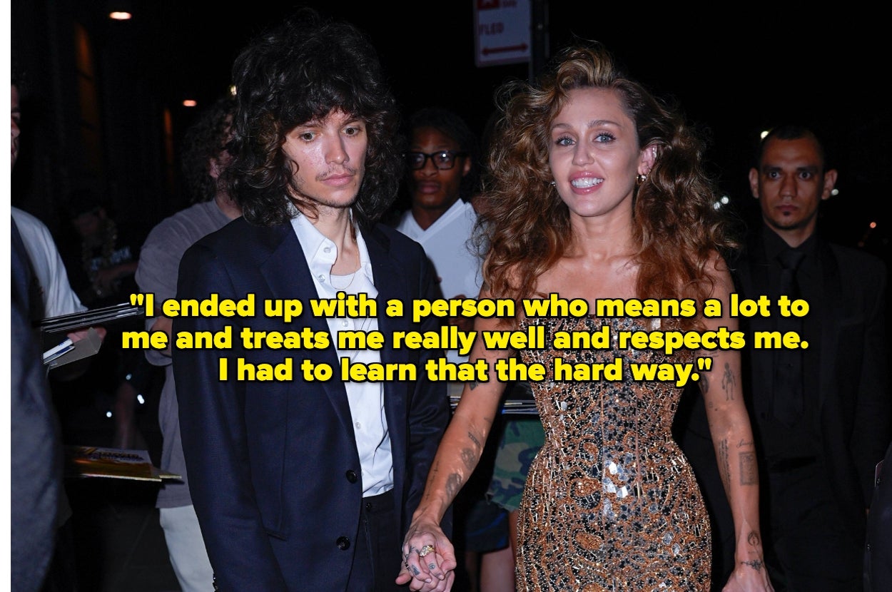 Two people holding hands on a night out. Text in image reads: "I ended up with a person who means a lot to me and treats me really well and respects me. I had to learn that the hard way."