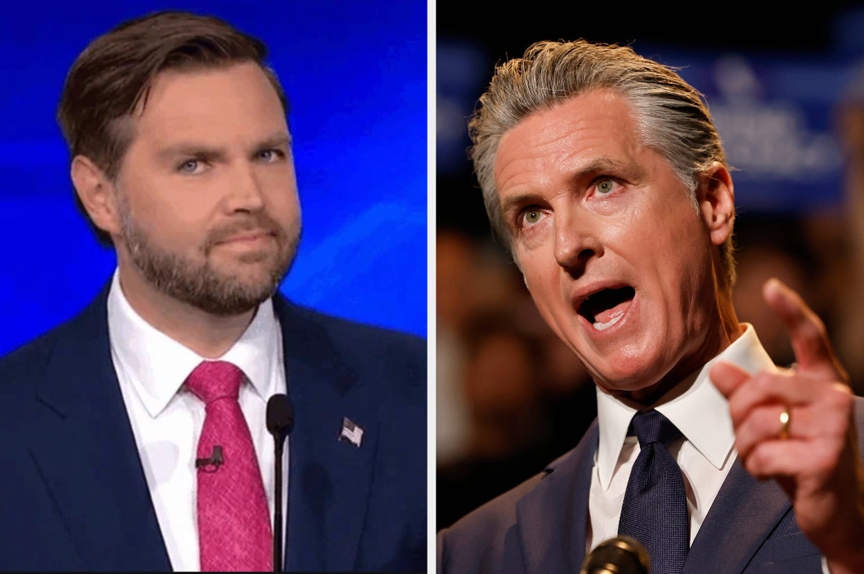 Two men in formal suits appear at separate events, one speaking passionately