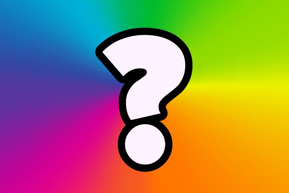 A question mark is centered on a multicolored gradient background, symbolizing mystery or inquiry