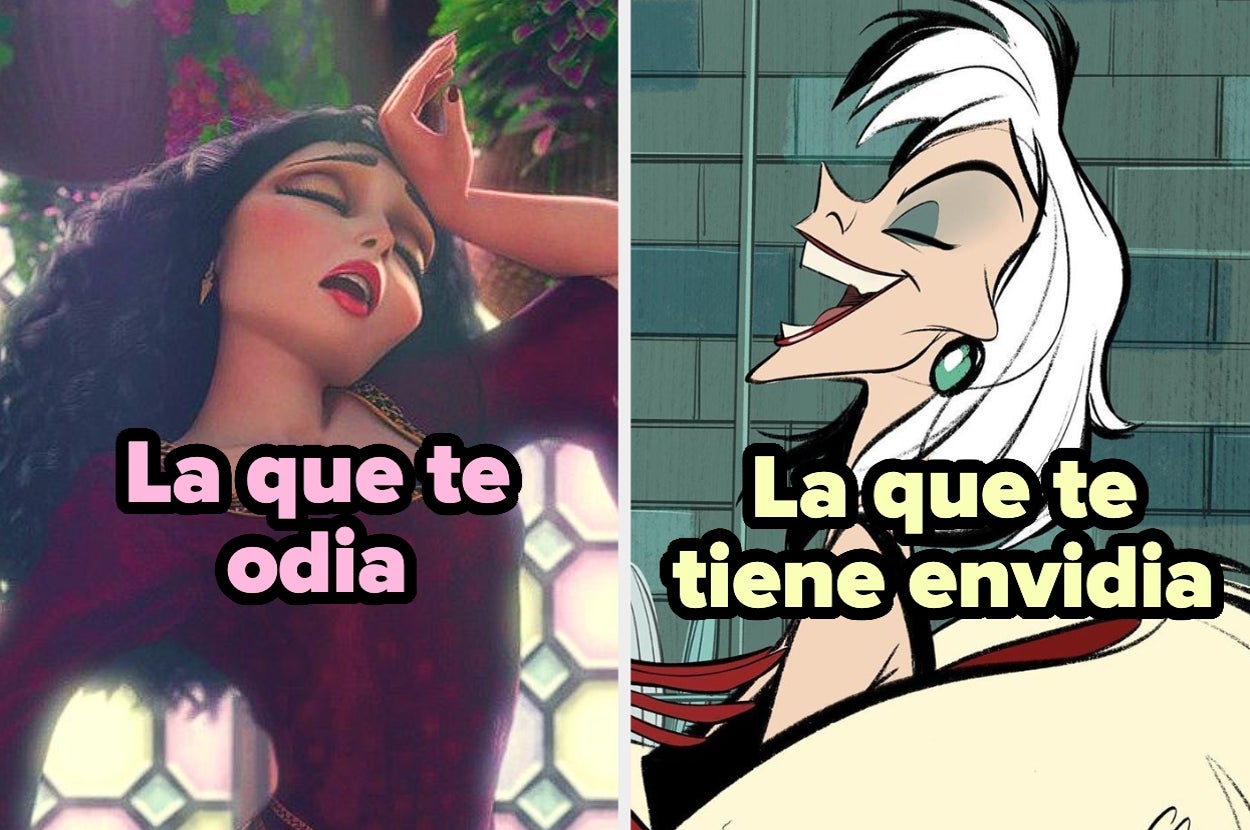 Dos personajes animados en paneles separados con texto humorístico: "La que te odia" y "La que te tiene envidia"