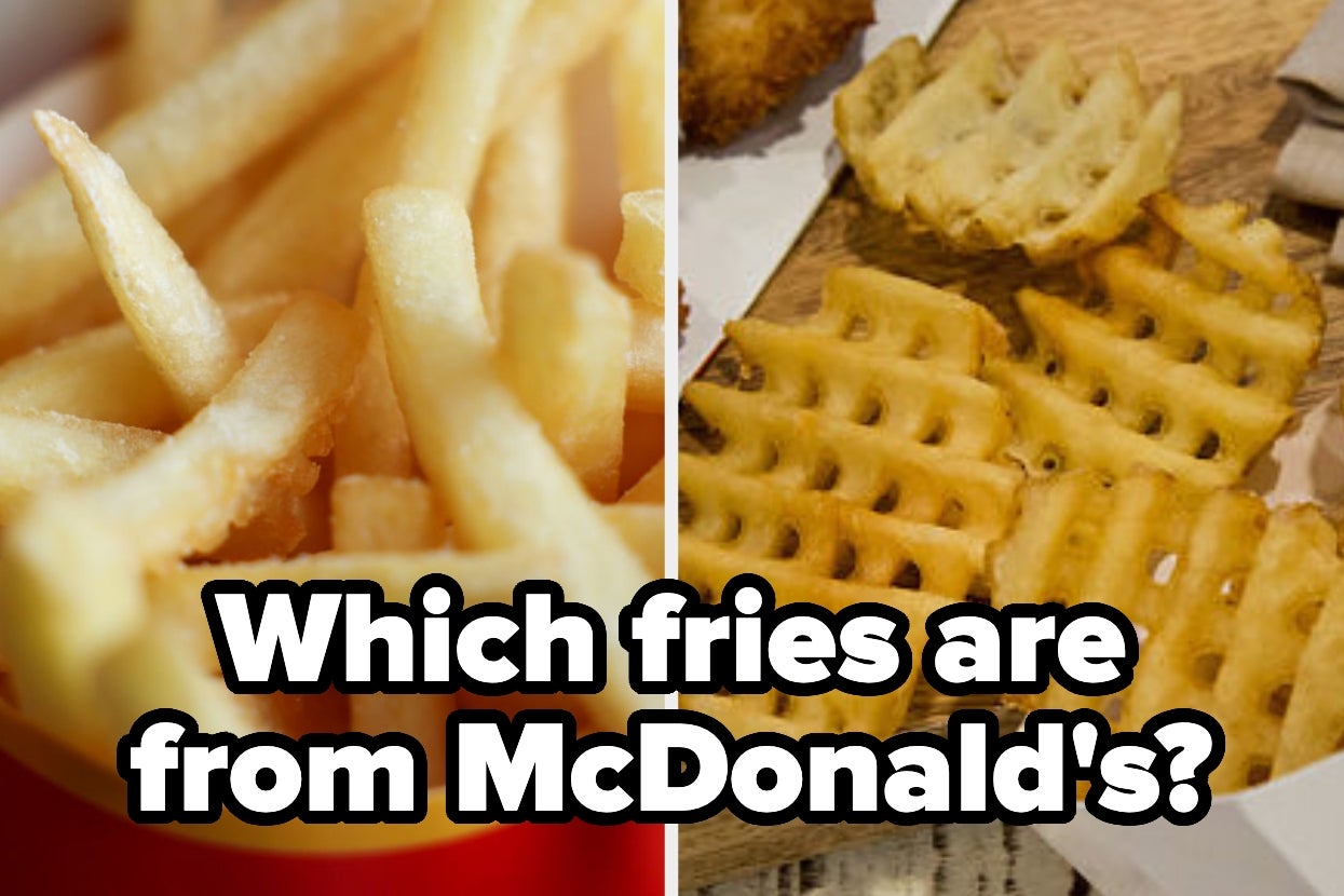 French fries and waffle fries shown side by side with text asking which are from McDonald's