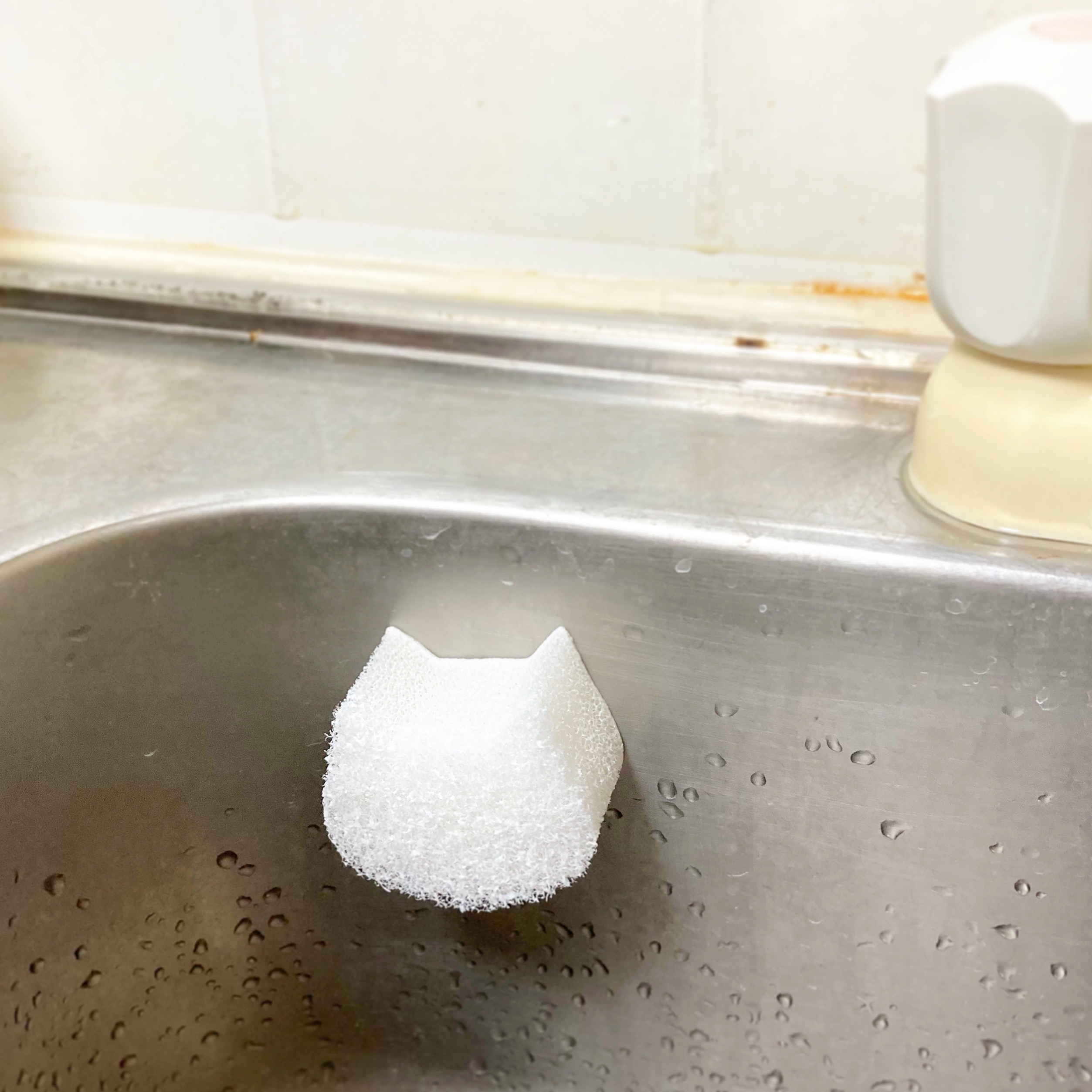 キャンドゥの「ペタッと貼り付くネコピカスポンジ 2P」