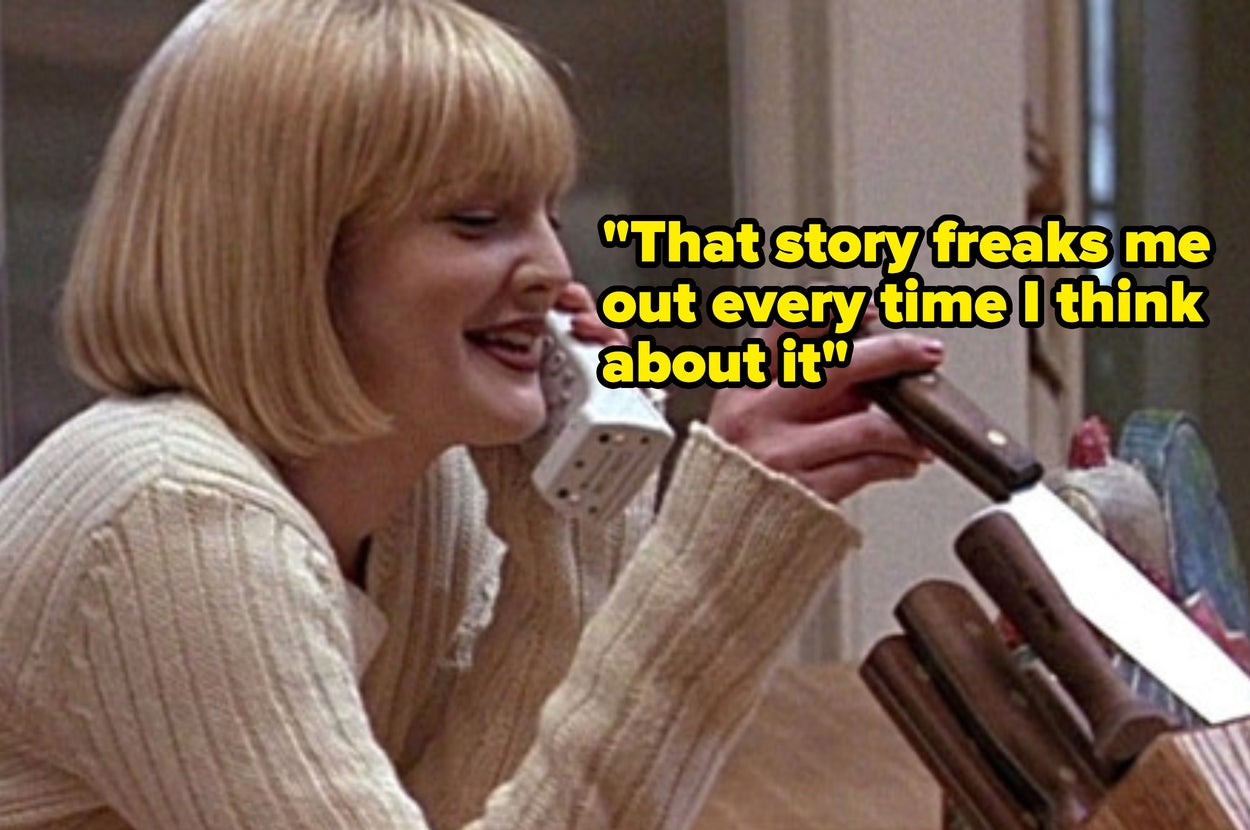Person with short hair holds phone and smiles, saying, "That story freaks me out every time I think about it."