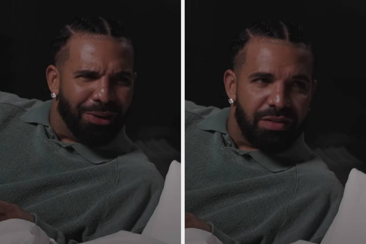 A man with braided hair and a beard is lying down, showing confused and questioning expressions in two side-by-side images