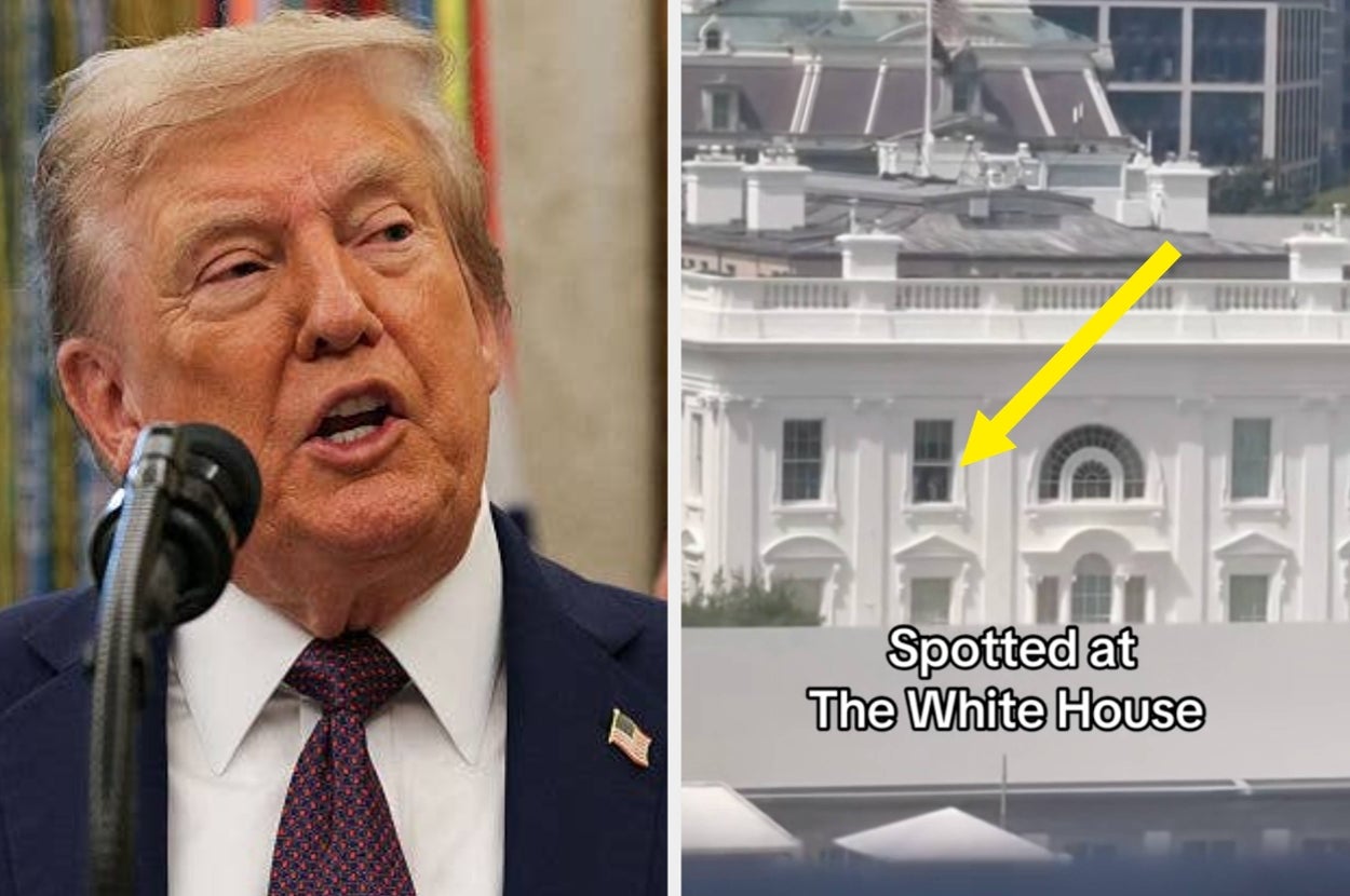 A person speaking next to an image of the White House with a text overlay that reads, "Spotted at The White House."