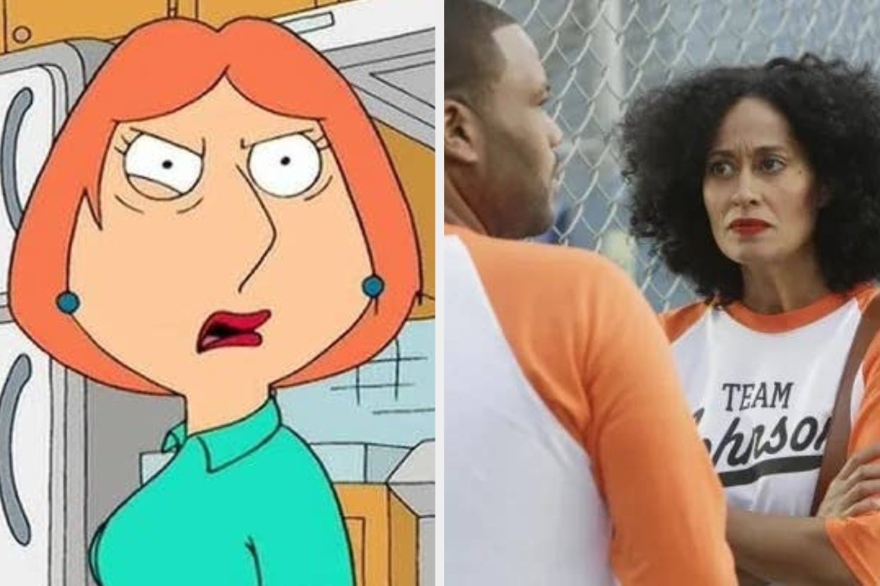 Animated woman with short hair looks surprised. Real woman with curly hair in "Team Johnson" shirt listens intently to two others