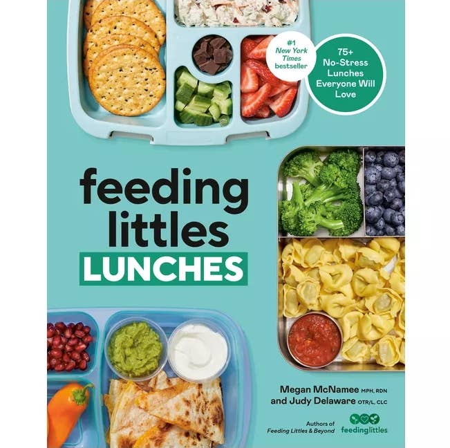 Lunches," featuring a bento container with assorted foods and the authors' names, Megan McNamee and Judy Delaware