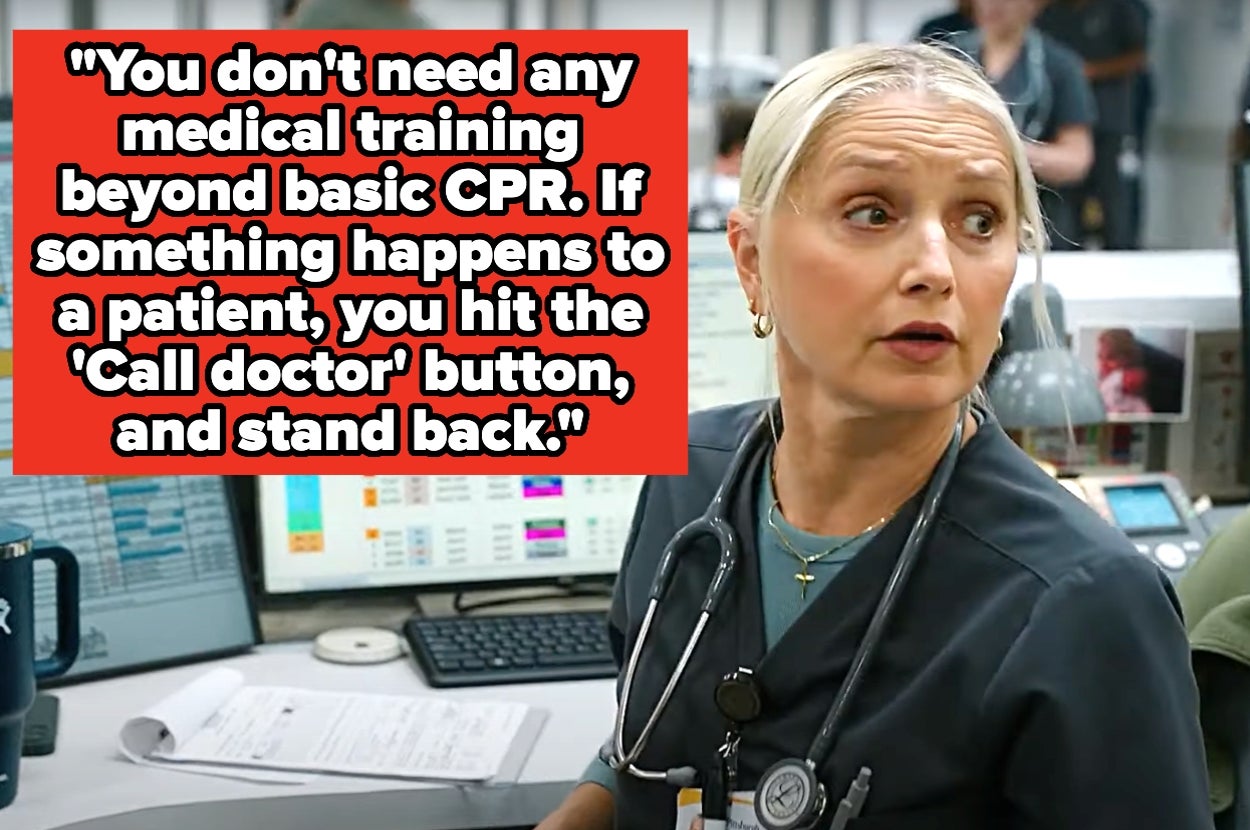 A medical professional with a stethoscope explains the basics of handling a medical emergency using CPR and calling for a doctor