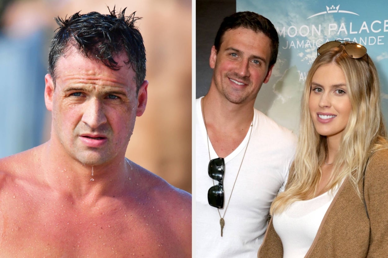 Left image: Athlete with wet hair. Right image: Smiling couple; man in casual wear with sunglasses, woman with loose hair and casual top