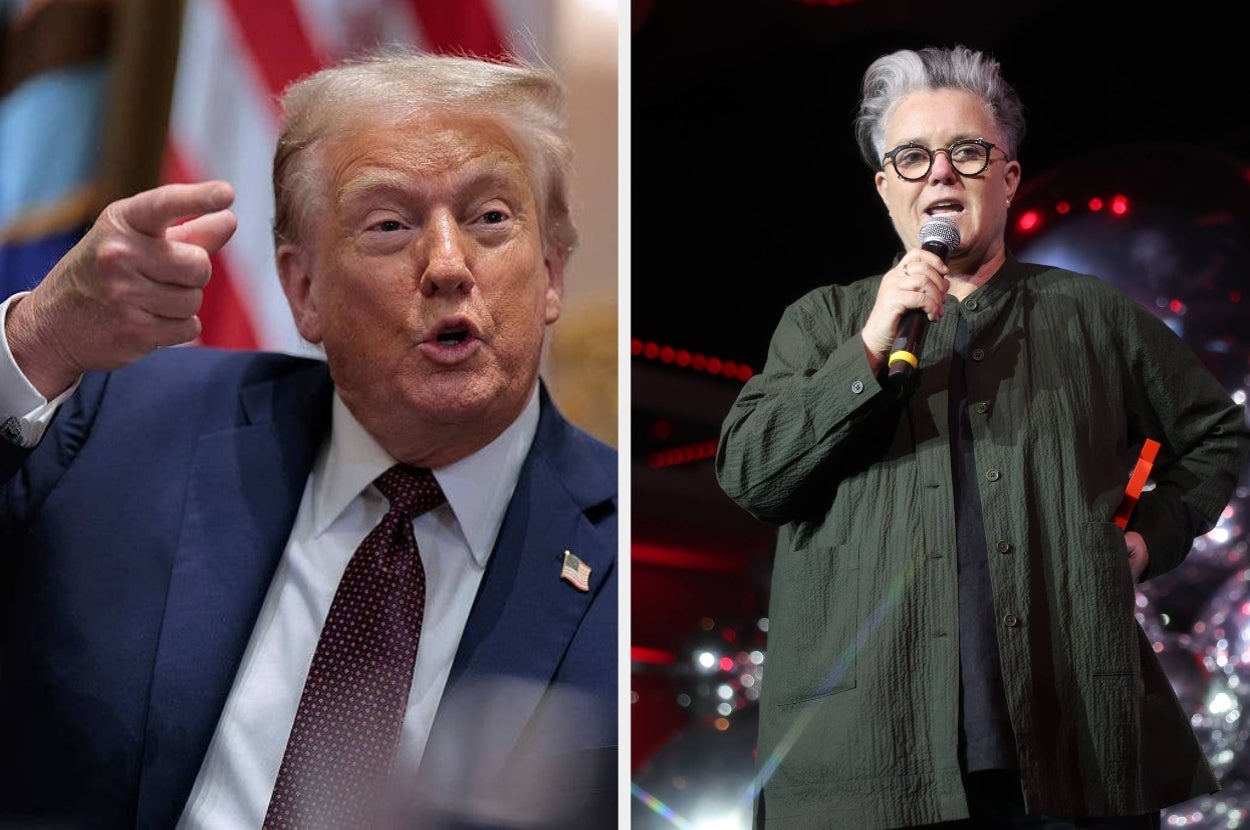 Two public figures: one in a suit gesturing during a speech, another in casual attire with a microphone at an event