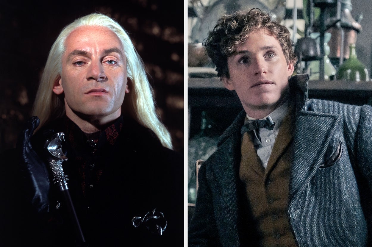 Split image of Lucius Malfoy and Newt Scamander.