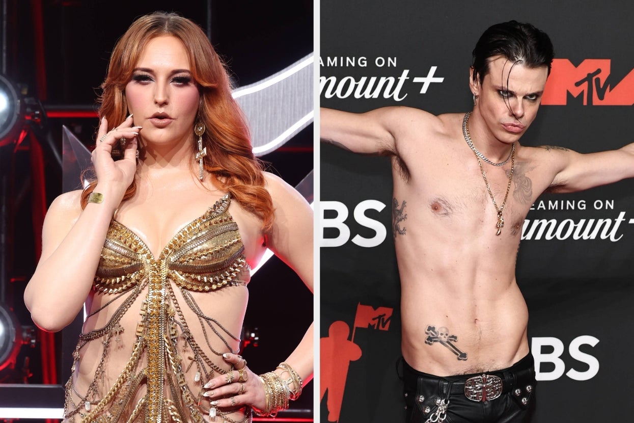Split image of Laganja Estranja and Yungblud in revealing outfits at an event