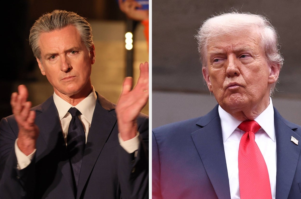 Two prominent men in suits are shown side by side; one claps, while the other looks serious with his lips pursed