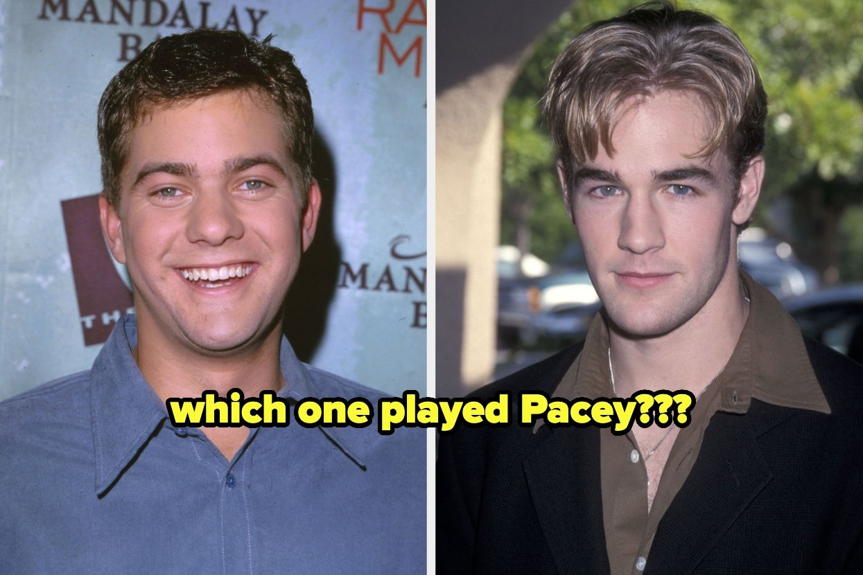 Joshua Jackson and James Van Der Beek; text: "which one played Pacey?"