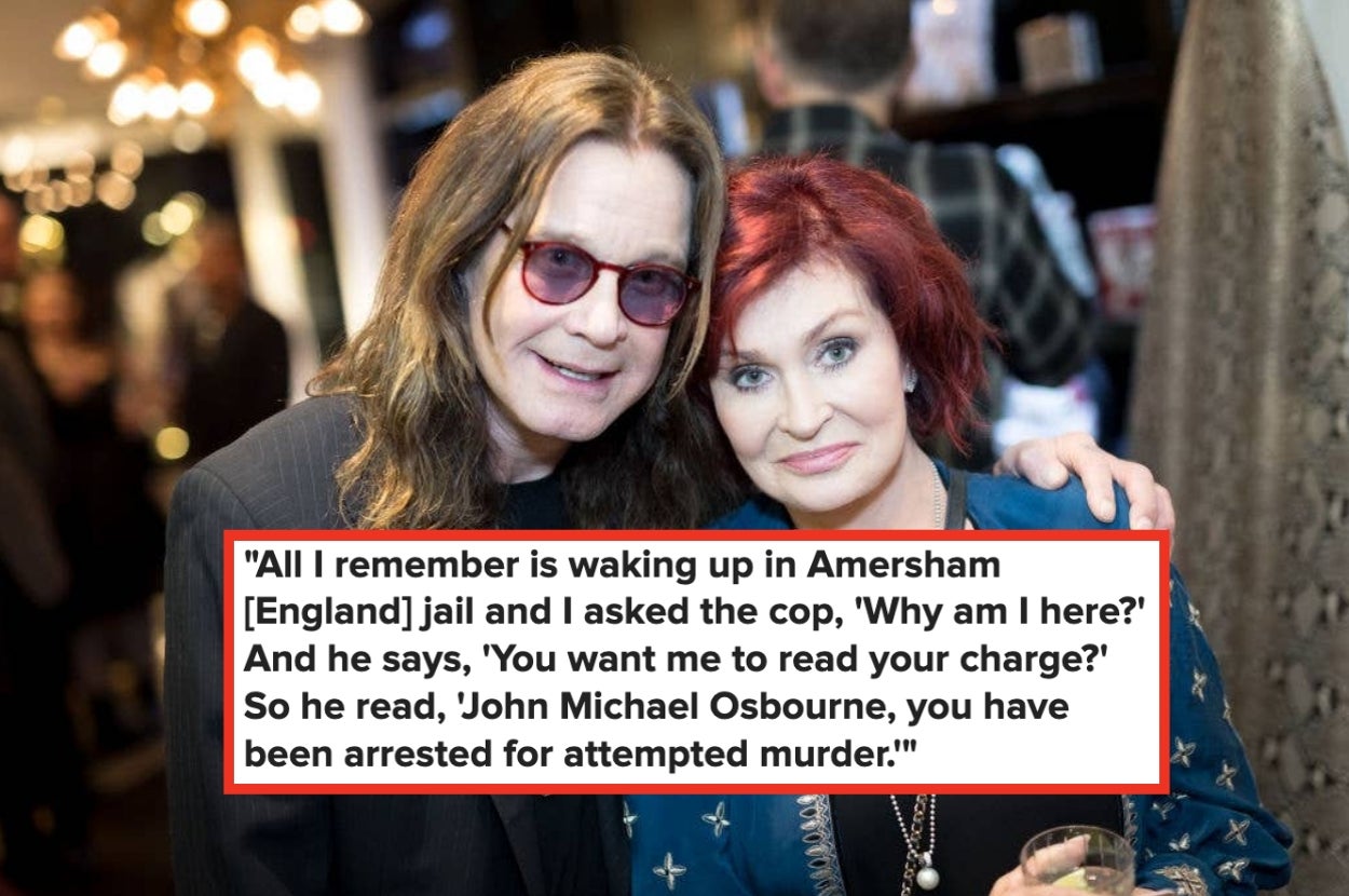 Ozzy and Sharon Osbourne with story about Ozzy being arrested after trying to kill Sharon