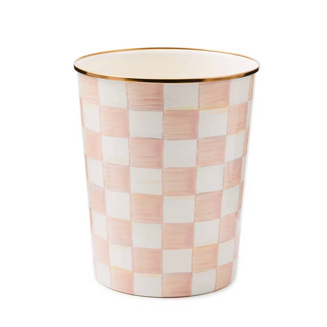 Checkered waste bin with a glossy finish, featuring a subtle pattern for stylish home decor