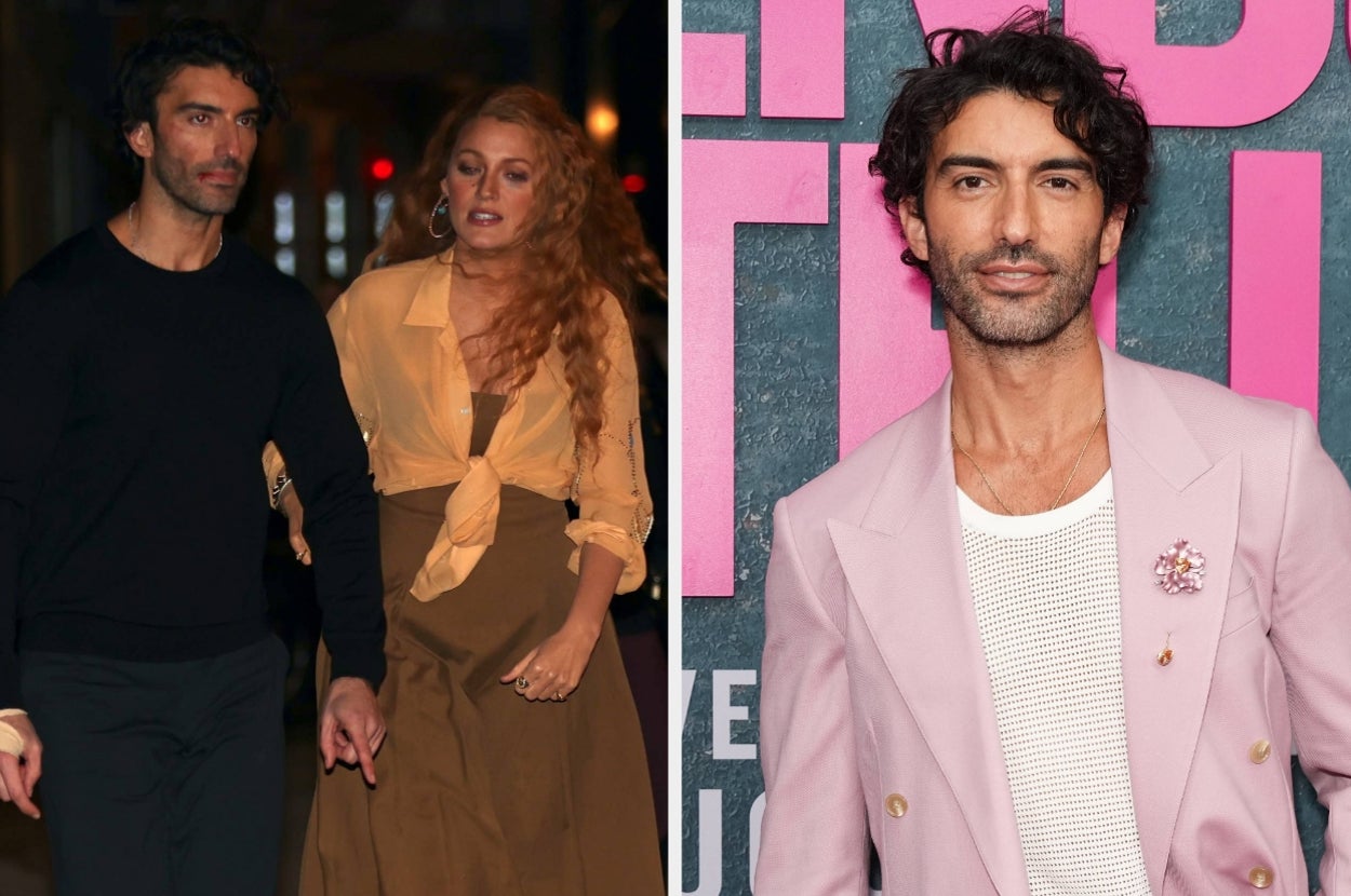 Two images: Left shows two people walking, one in a light shirt and skirt. Right shows a person in a light suit and shirt at an event