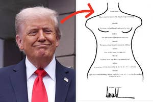 trump in a suit and the drawing