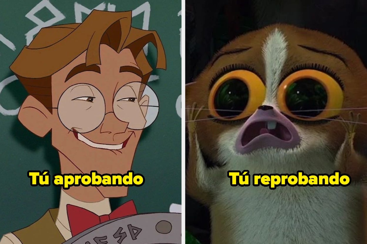 A la izquierda, caricatura de hombre aprobado. A la derecha, lémur asustado reprobando. Texto similar es parte de un meme comparativo