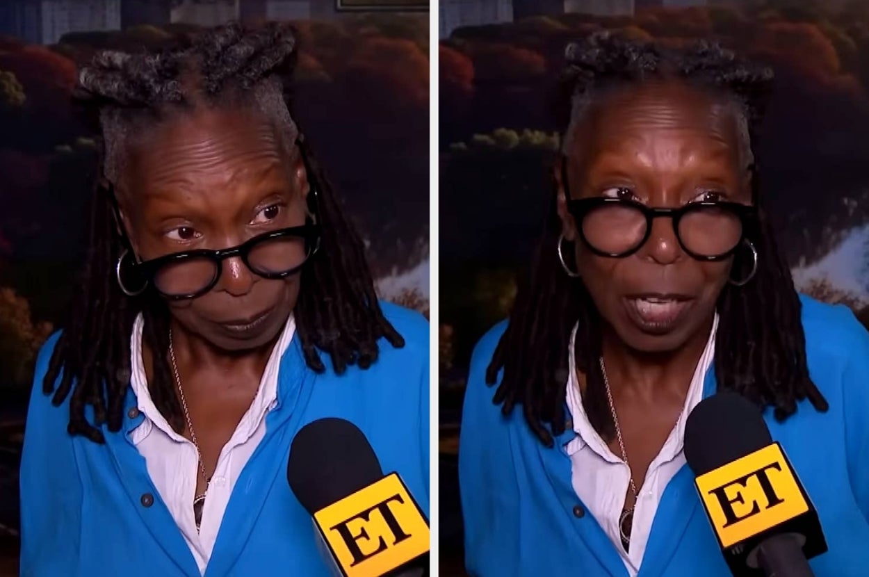 Two pics of Whoopi Goldberg speaking in an interview