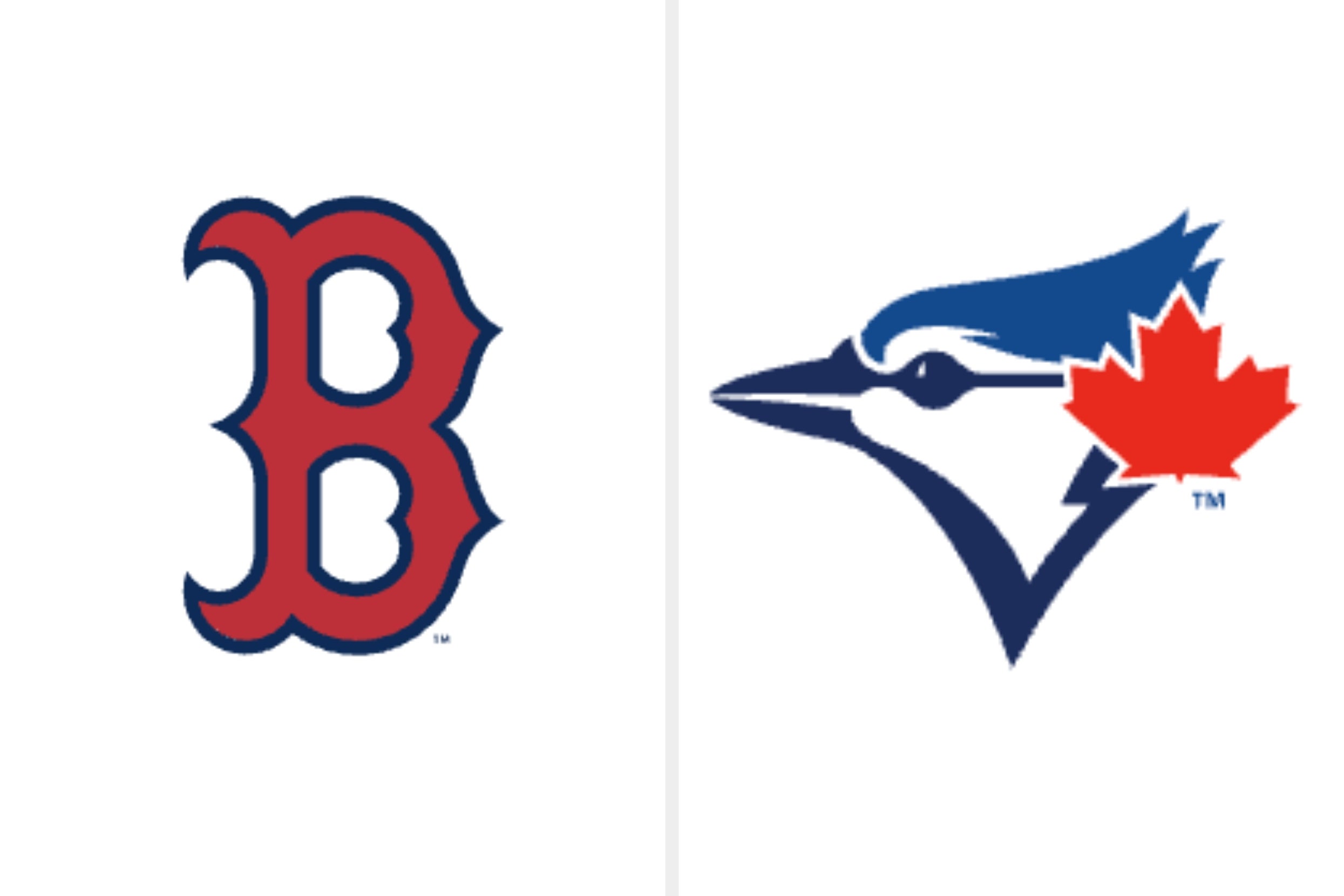 Logos of MLB teams: Boston Red Sox with a stylized "B," and Toronto Blue Jays with a blue jay and maple leaf