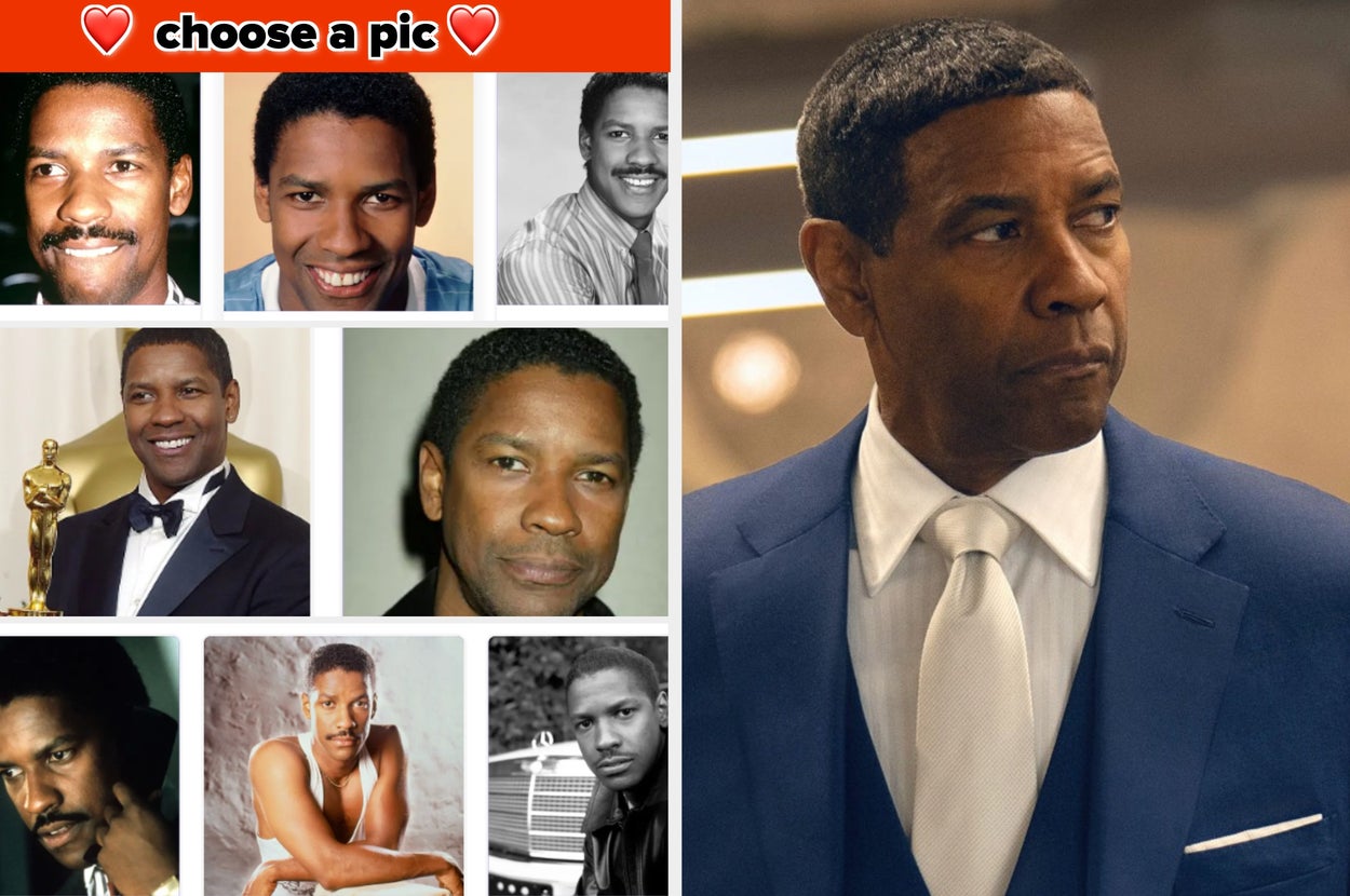 A person in a blue suit with a white shirt and tie looks to the side. Collage of different portraits on the left shows various facial expressions