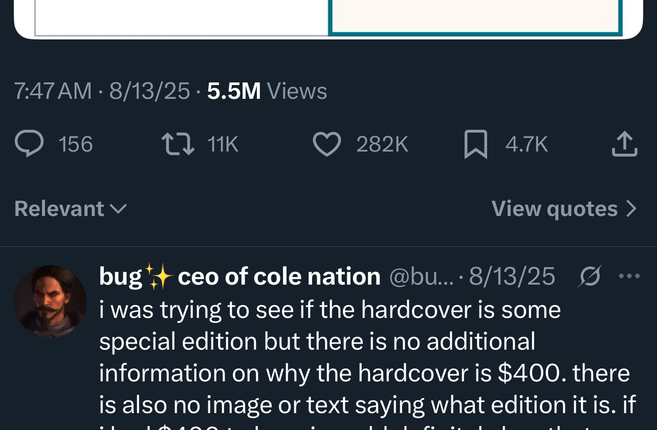 Social media station  discussing the outgo  of a publication  successful  hardcover and paperback formats, with commentary connected  the deficiency  of further  acquisition  details