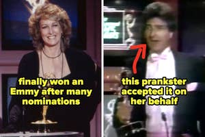 Betty Thomas finally won an Emmy after many nominations, but prankster Barry Bremen accepted it on her behalf