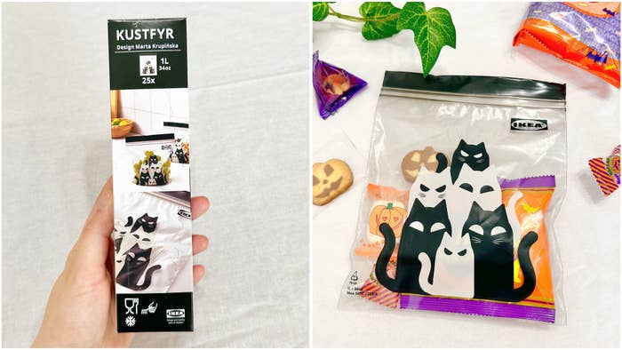IKEA(イケア)の「KUSTFYR クストフィールフリーザーバッグ、ネコ模様 グレー」