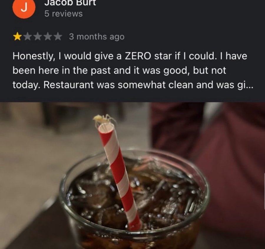 A negative restaurant review complaining about a decline in quality, mentioning cleanliness and service, and expressing frustration