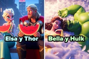 Elsa y Thor comparten sandía. Bella se acurruca con Hulk entre plumas