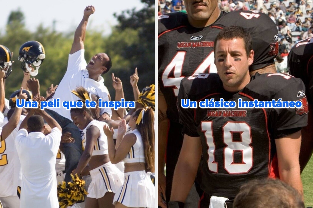 Montaje de dos escenas de fútbol americano: a la izquierda, un entrenador es levantado en celebración; a la derecha, un jugador en uniforme negro