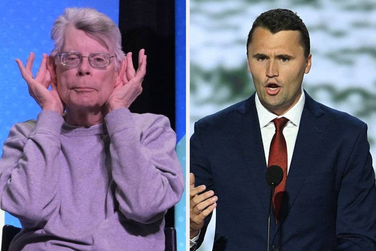 Two men pictured: One in casual wear making a playful gesture, the other in a suit speaking passionately at a podium