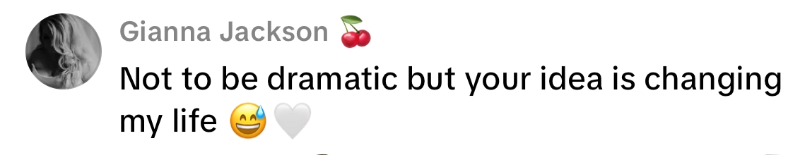 Profilbilde på et innlegg i sosiale medier. Tekst lyder: & quot; ikke å være dramatisk, men ideen din endrer livet mitt & quot; med smilende emoji og et hjerte