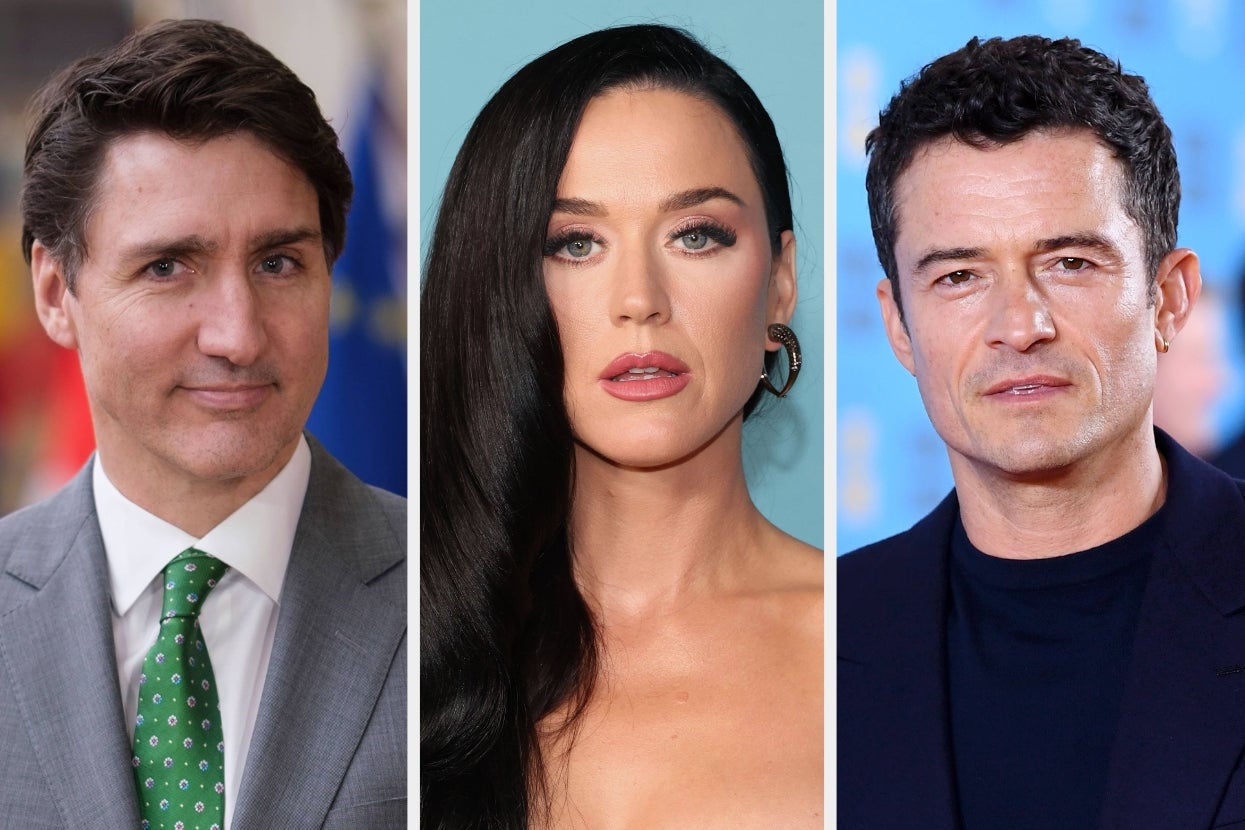 Three public figures are seen: a man in a suit, a woman with long hair and earrings, and another man in a suit