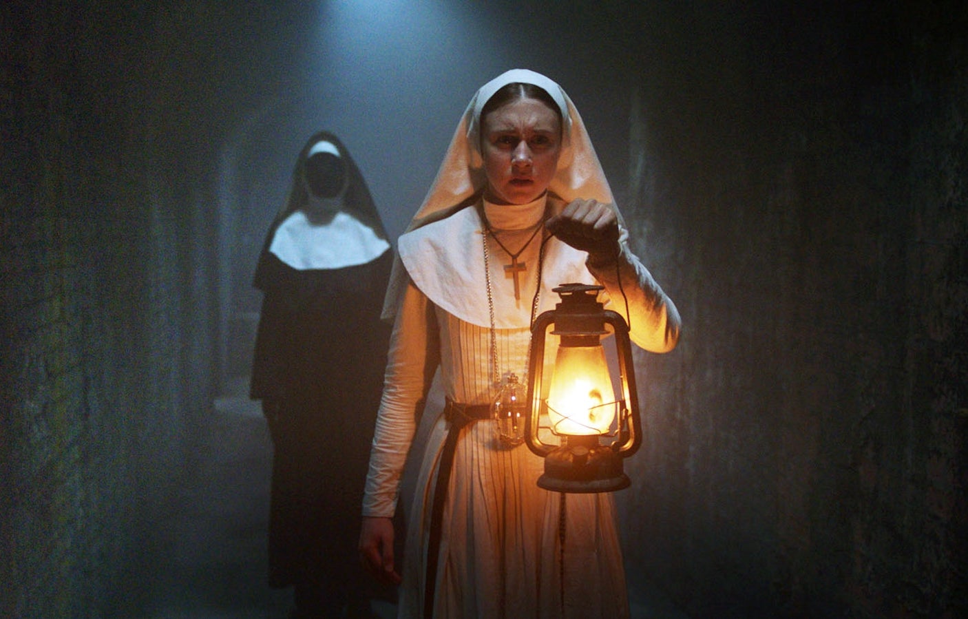 Bonnie Aarons and Taissa Farmiga in "The Nun."