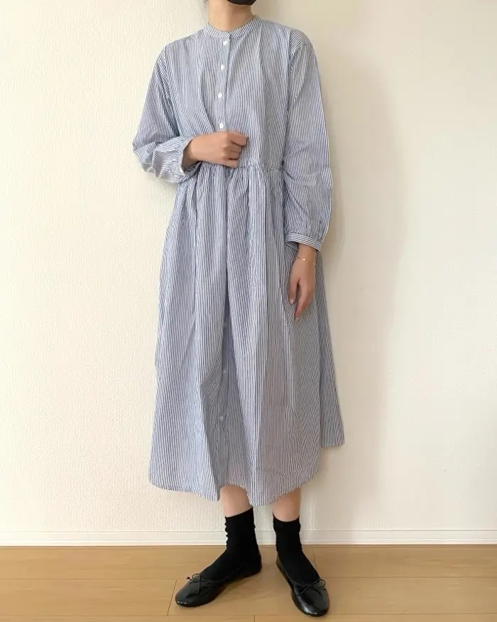 無印良品「婦人 綿ボイル長袖ワンピース」
