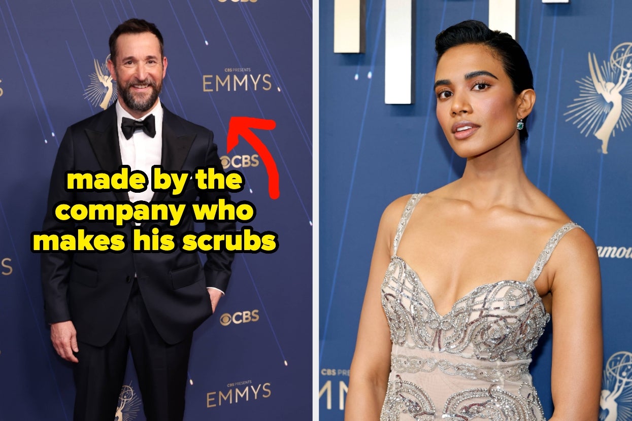 Noah Wyle and Supriya Ganesh from The Pitt on the Emmys red carpet