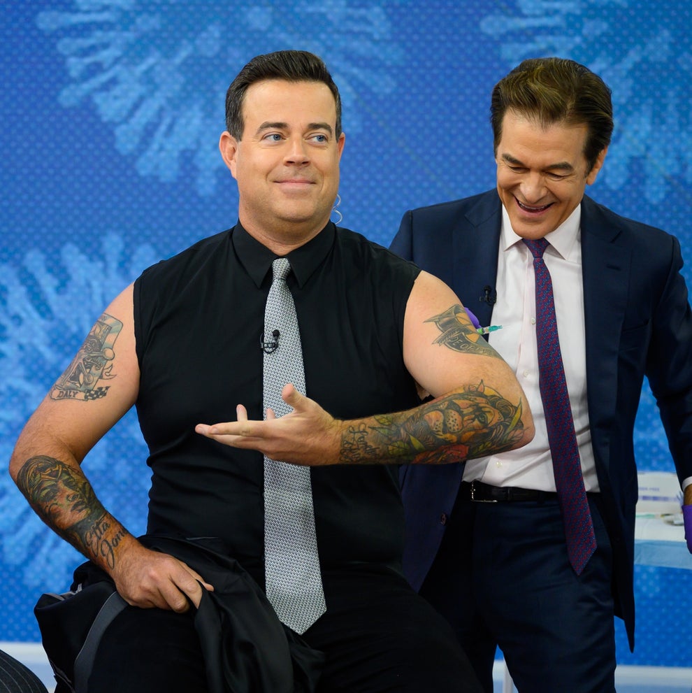 24 Bizarre Celeb Facts That Sound Fake, But Are 100% True 40 Three men are on a TV set. One shows off tattoos while another in a suit laughs. A lively and casual studio interaction