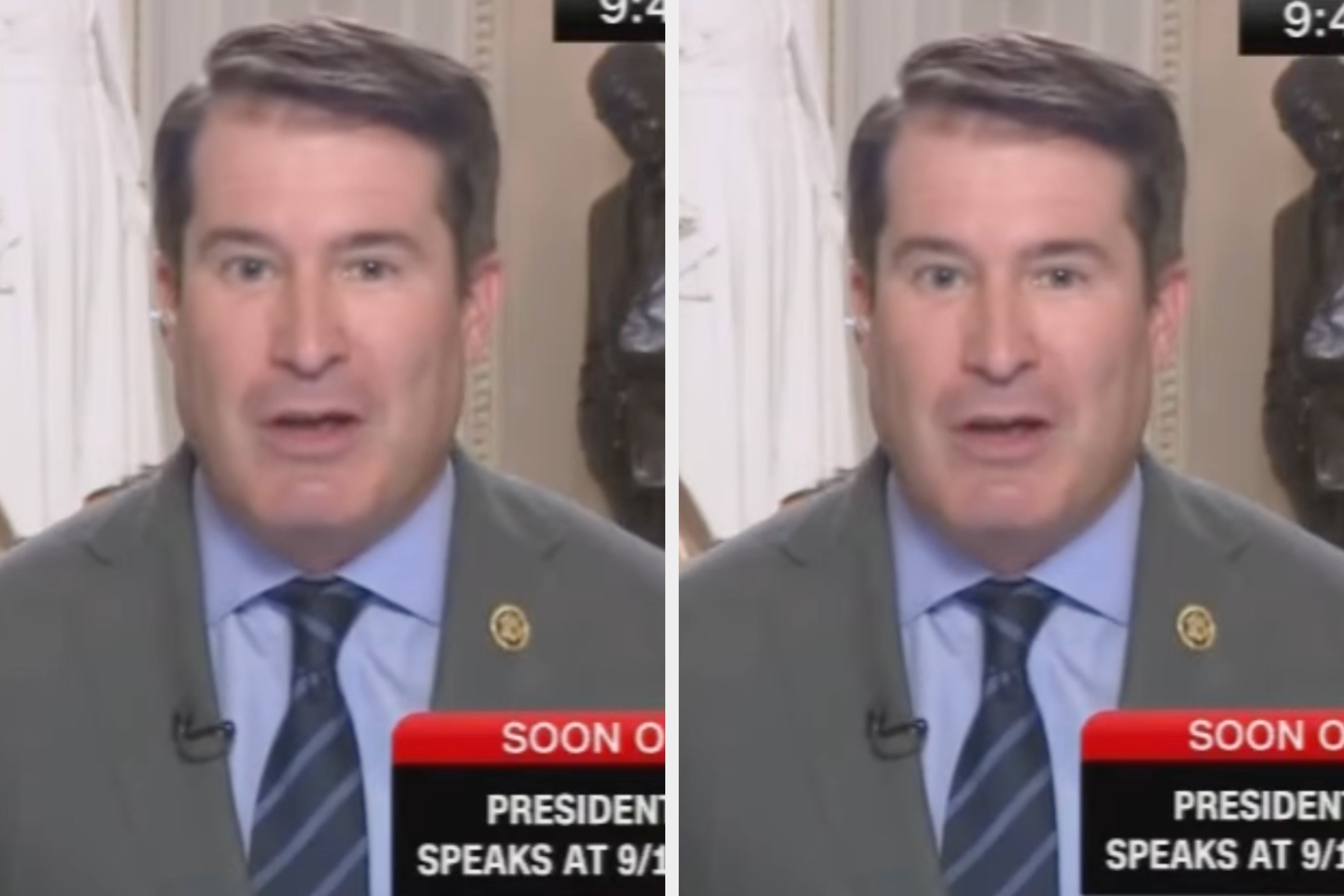 A man in a suit and tie appears on a news broadcast, with a headline indicating an upcoming presidential speech