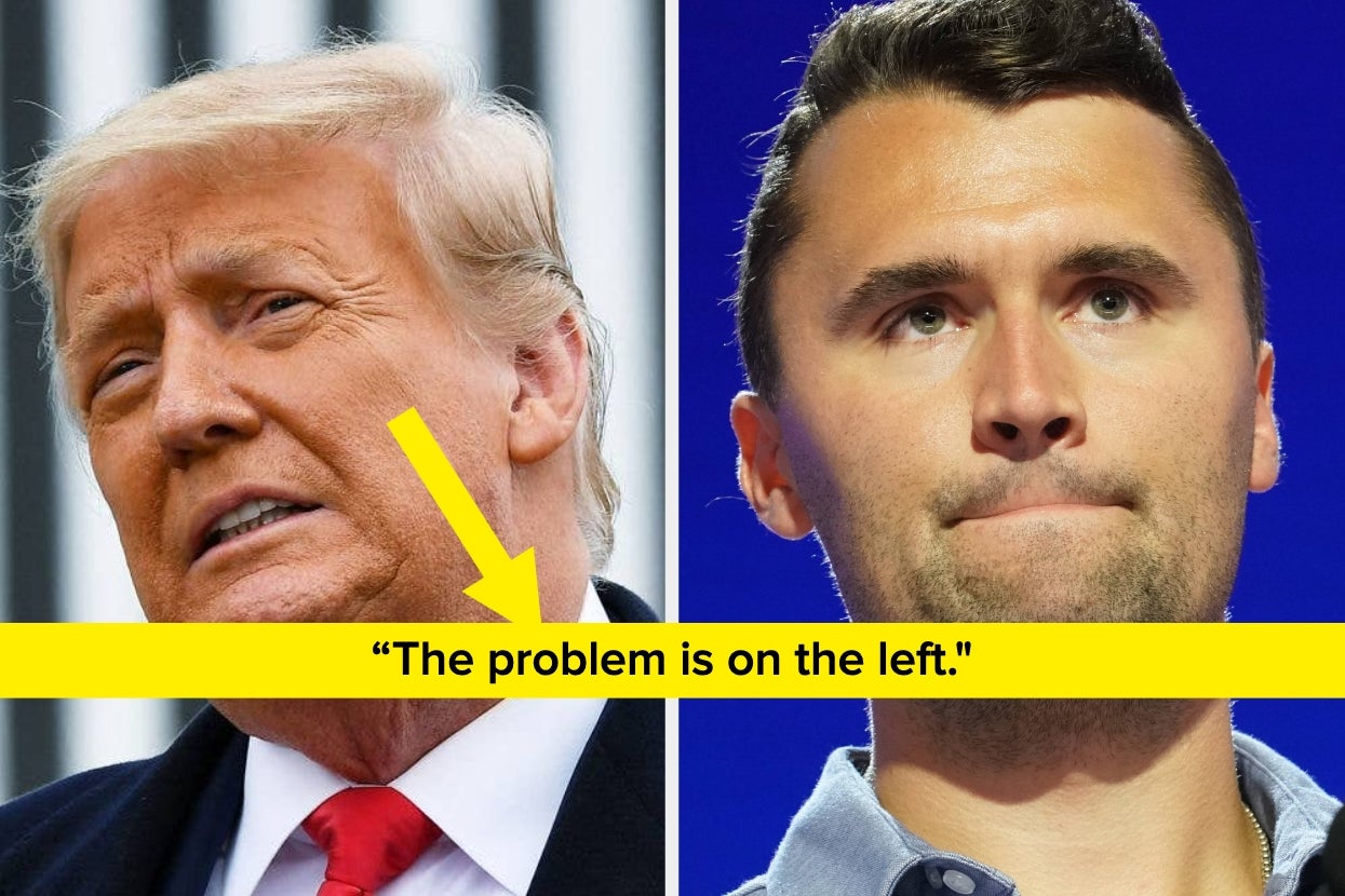 Two men side by side, separated by a yellow bar with text, "The problem is on the left."