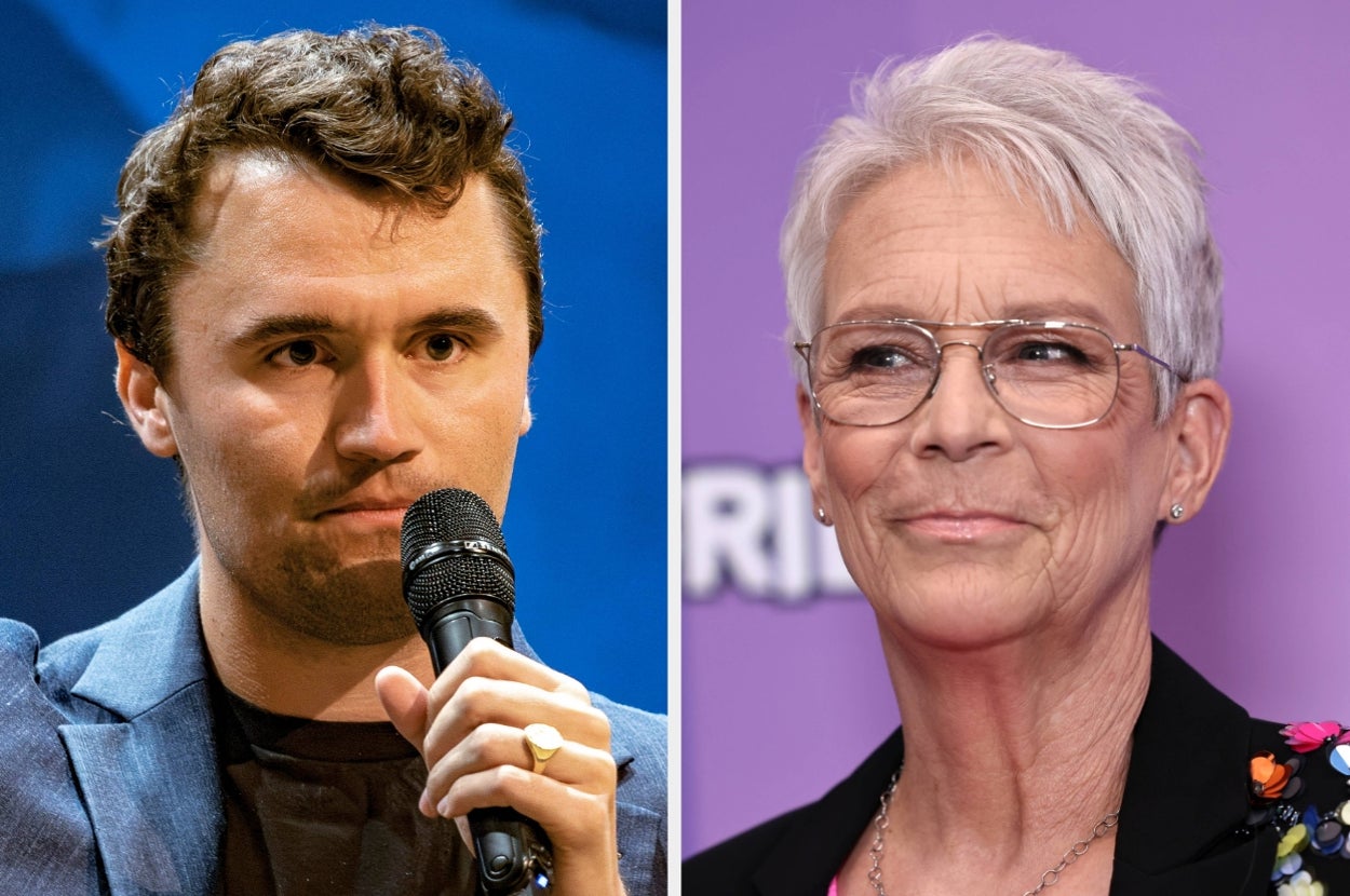 Two people in separate images. One holds a microphone with casual attire. The other wears glasses and a floral-patterned jacket