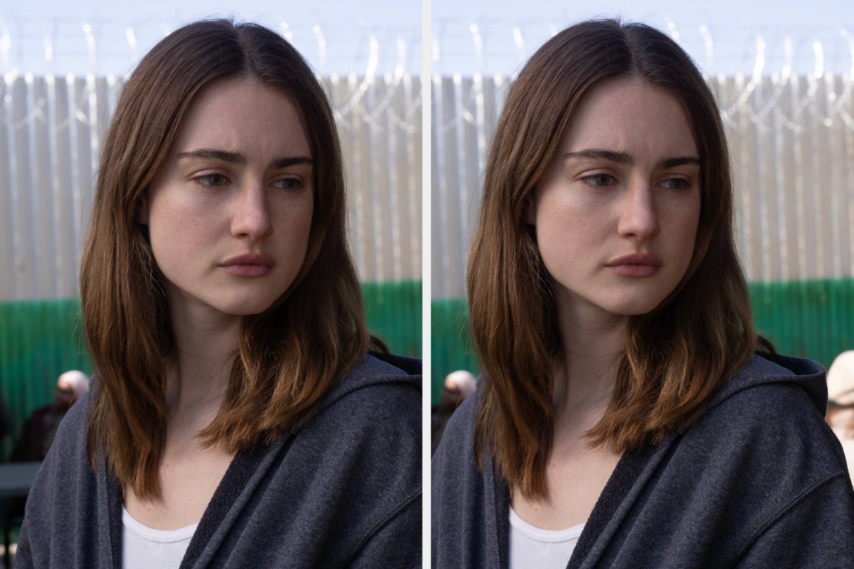 Person with brown hair wearing a casual dark hoodie looks thoughtful in two similar side-by-side images