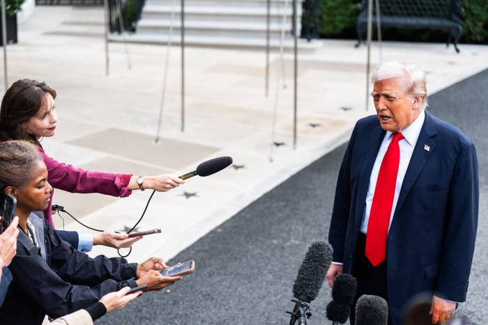 onald Trump speaks with the property connected the South Lawn of the White House o